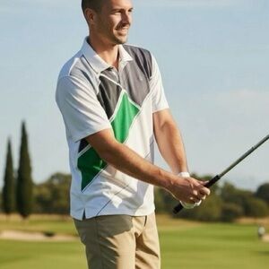 Nike Golf Dri-Fit Polo Shirt XL White Gray Green Geometric Stripe Performance